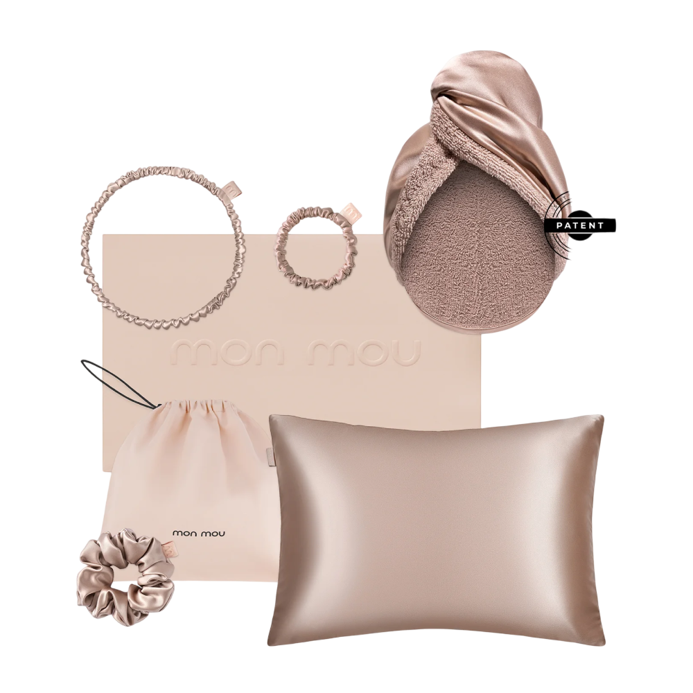 MON MOU Soft Silk Set Beige - Набір шовкових аксесуарів (бежевий)